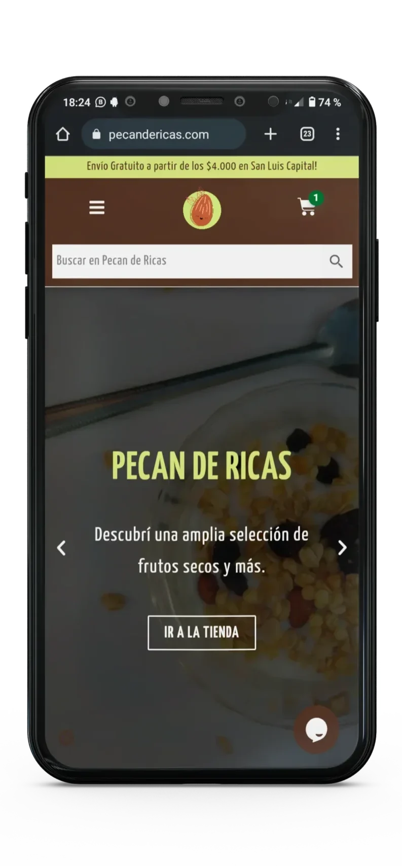 Mockup Mobile Home page website pecandericas.com by 3-8-1 Servicios Web