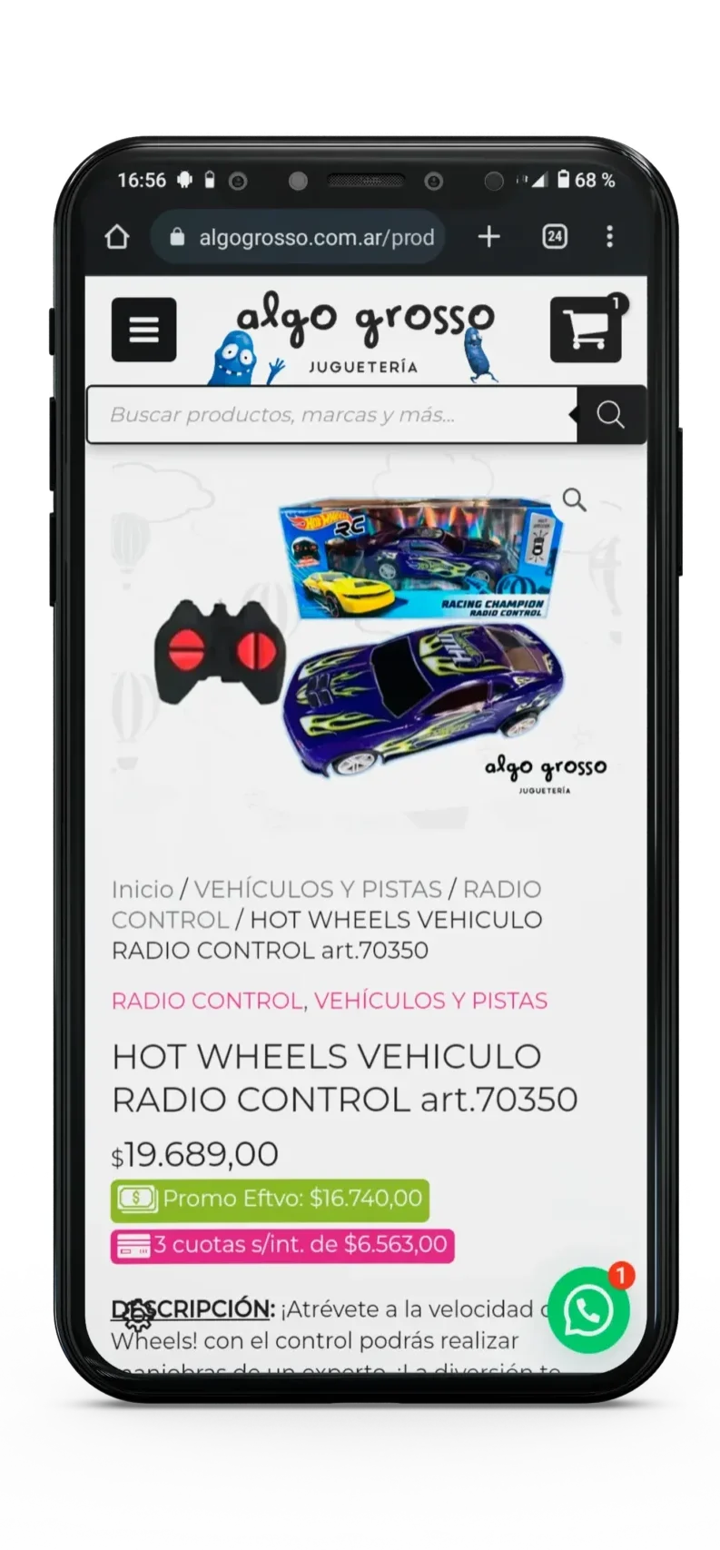 Mockup Mobile Product page website algogrosso.com.ar by 3-8-1 Servicios Web